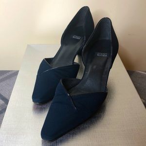 Stuart Weitzman Navy Fabric Kitten Heel Pumps 7.5B